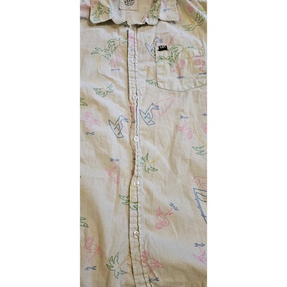 Grand Beach Club Hawaiian Button Up Shirt Mens Large Flamingo Surfer Palm Tree - Picture 4 of 8